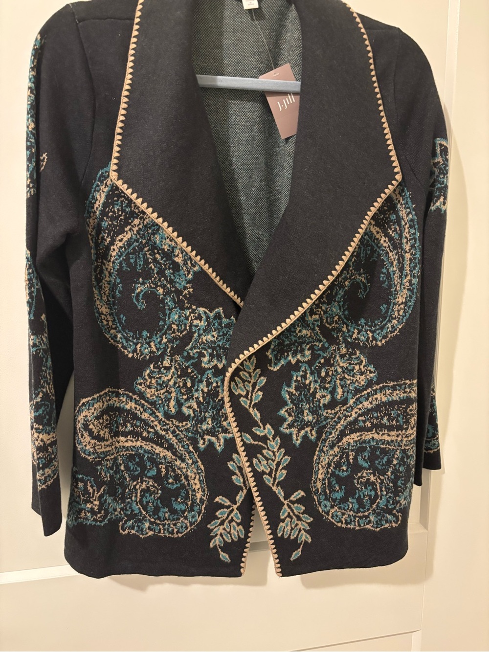 J. Jill Black Jacket/cardigan with Teal & Beige Paisley Trim